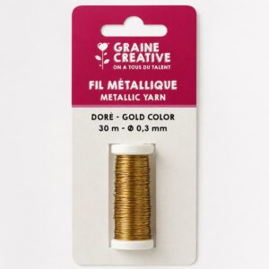 Kovinska žica 0,3 mm x 30 m v zlati barvi za izdelavo nakita in različne ustvarjalne projekte. Tanka žica omogoča natančno oblikovanje in povezovanje elementov.
